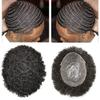Afro curly toupee for black men full poly african american human hair systems injected pu hairpiece Durable skin kinky curly mens wigs(8"x 10", 1# Jet Black-10MM Afro Wave Curl) view 1