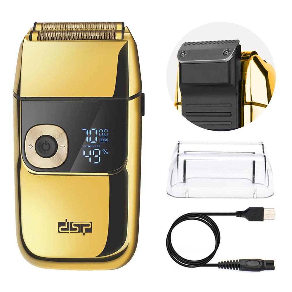 DSP Bald Shaver for Men Shavers for Men 2 in1 Barber Shaver with Precision Trimmer 3-Speed Electric Razor with LED Digital Display Stainless Steel (Gold)