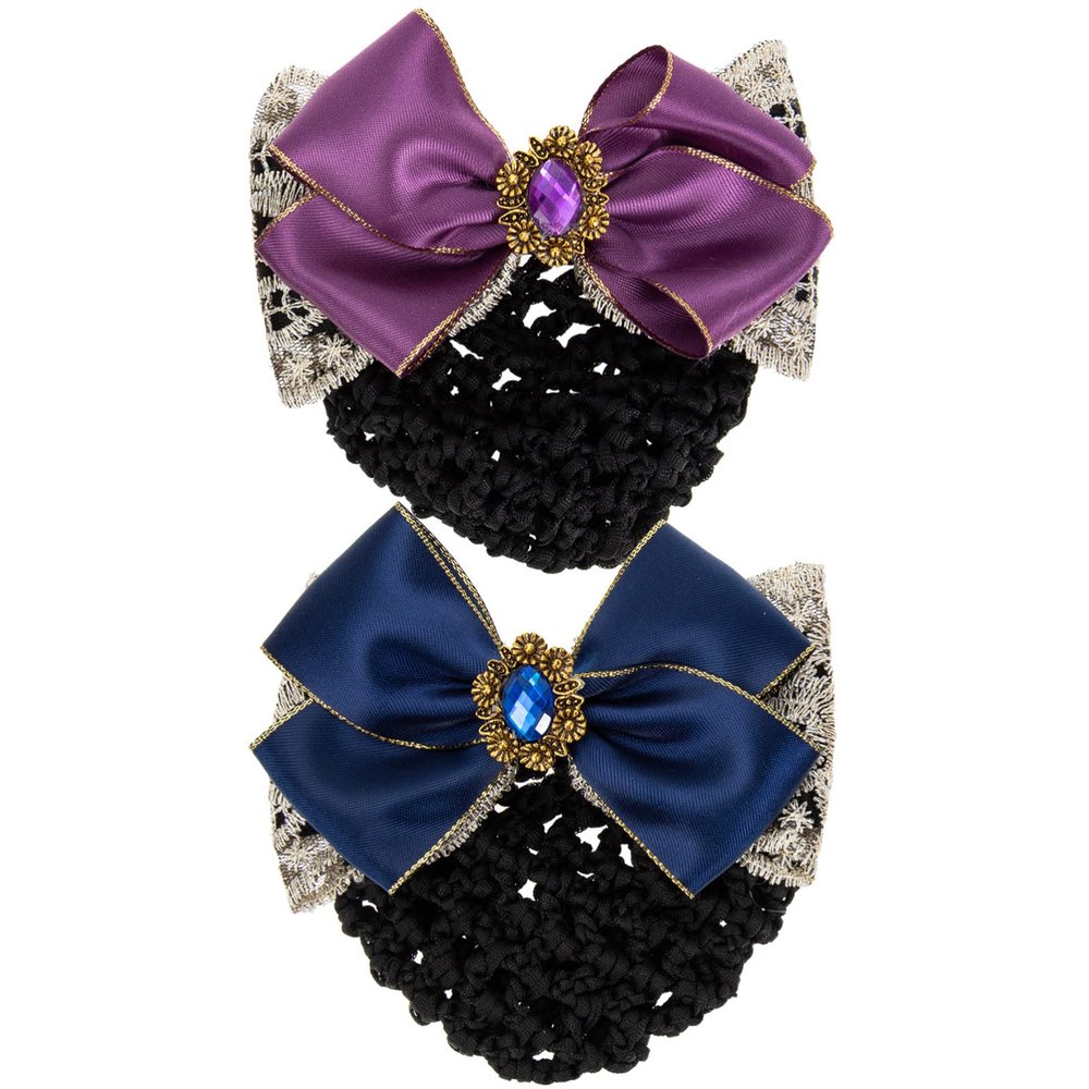 Beaupretty 2pcs Bowknot Snood Net Barrette Knit Mesh Fabric Hairnet Hair Clip Bun Cover Lace Bow Decor Butterfly Bun Bow Headdress for Lady Women Dance Office A