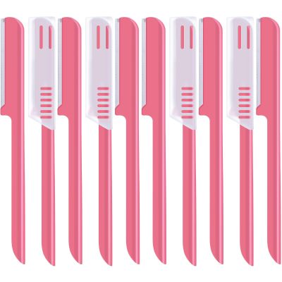 10 Pieces Eyebrow Razor for Women Facial Shaver Razor Brow Shaper Eyebrow Trimmer Dermaplaner Shaping Tool with Cover (Pink)