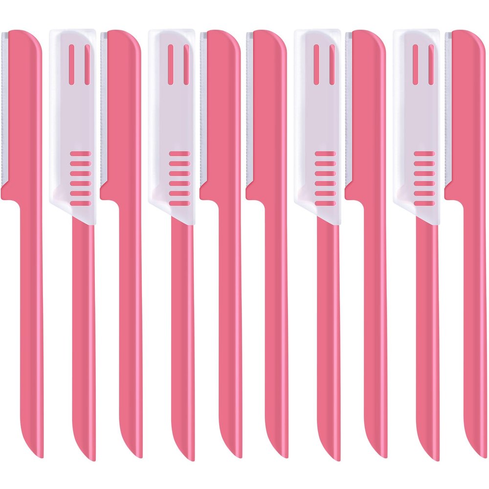 10 Pieces Eyebrow Razor for Women Facial Shaver Razor Brow Shaper Eyebrow Trimmer Dermaplaner Shaping Tool with Cover (Pink)