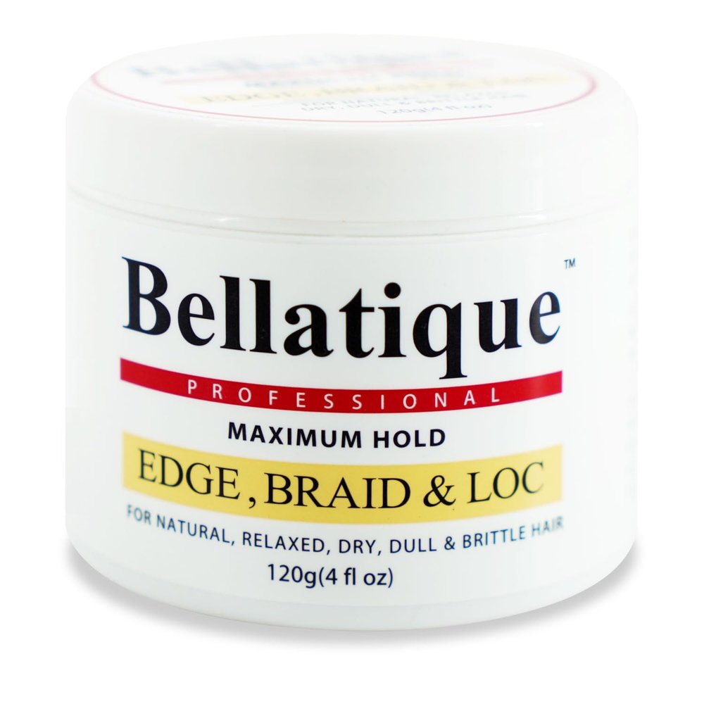 BELLATIQUE Edge, Braid, & Loc Maximum Hold Edge Control & Braiding Gel (4 oz) Natural, Relaxed, Dry, Dull Hair - No Flaking or Whitening, Fast Drying, High Shine