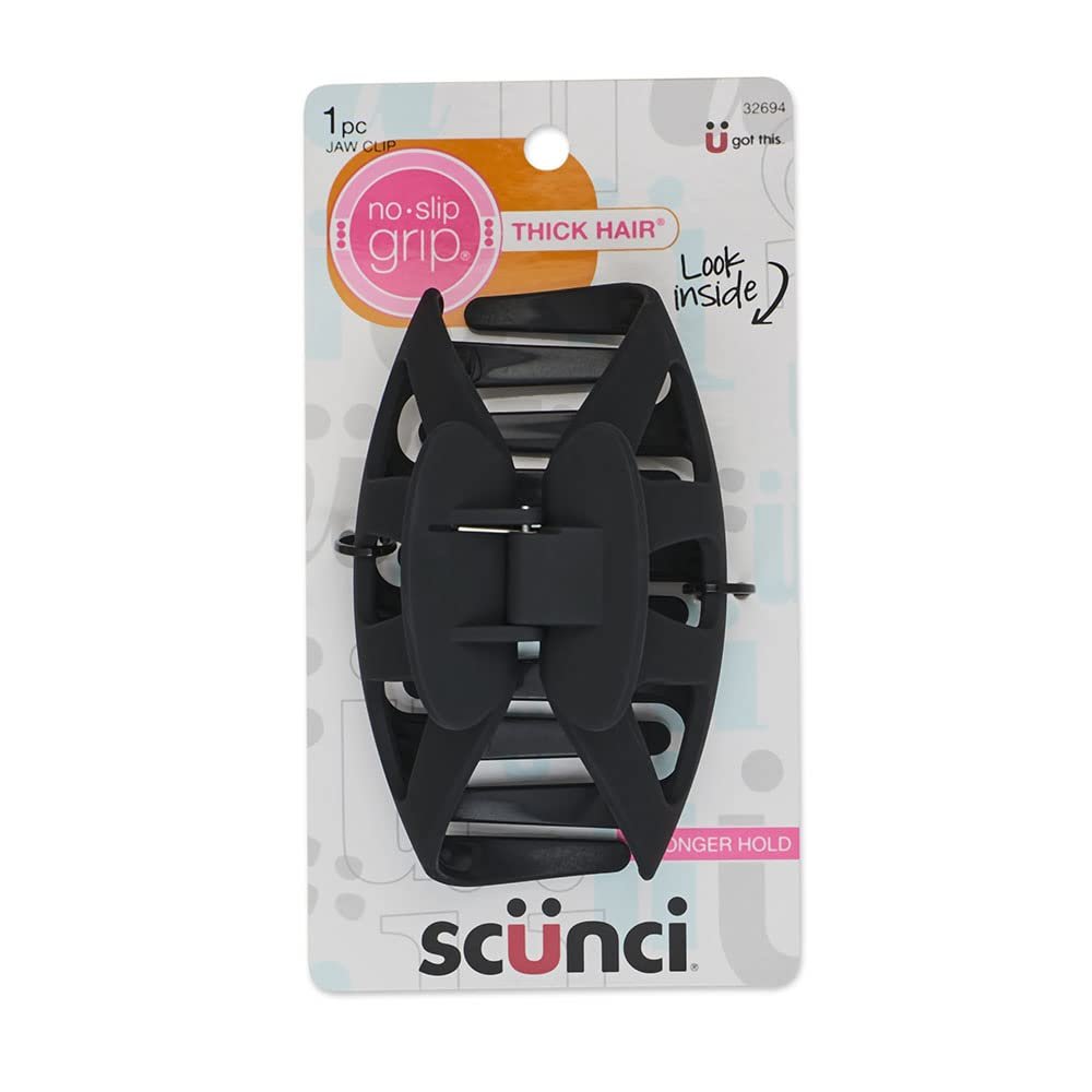 Scunci by Conair No-Slip Grip Thick Hair, Large Hair Claw Clip, 4.25 Large Jaw Clip, Black, Packaging may vary (1, count)