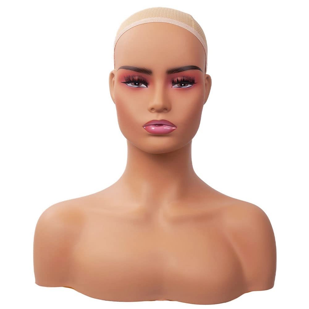Realistic Female Mannequin Head Model with Shoulder Display Manikin Head Bust for Wigs,Makeup,Beauty Accessories Displaying P-DC487