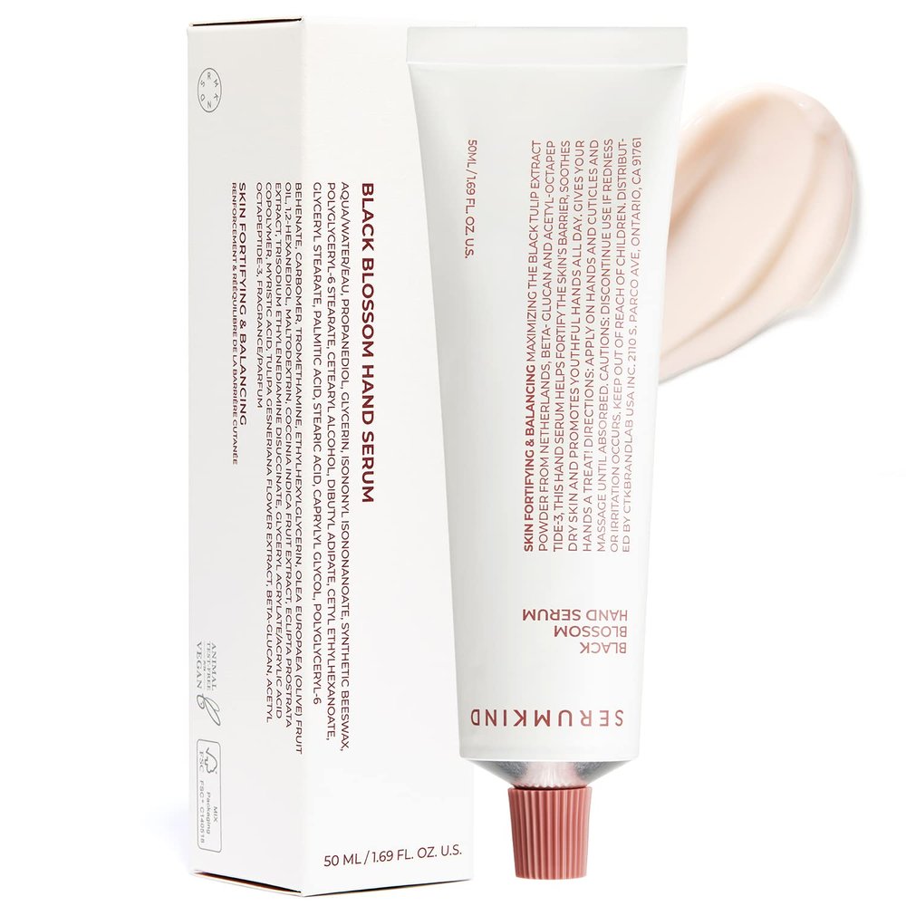 SERUMKIND Black Blossom Hand Serum - Nourishing Hand Cream for Dry, Cracked Hands with Black Tulip Powder - Smoothen and Soften Rough Skin Texture Vegan, Cruelty Free - 1.69oz.