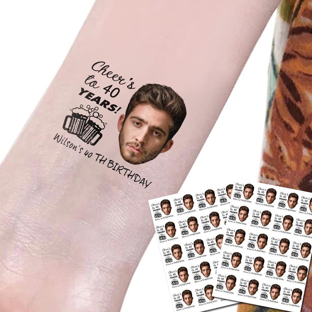 20pcs Personalized Birthday Wedding Bachelor Party Temporary Stickers Tattoo, Custom Face Temporary Tattoos With Face and Name, Gift for Groom Fiance, Birthday Gift for Husband Boyfriend Men Him