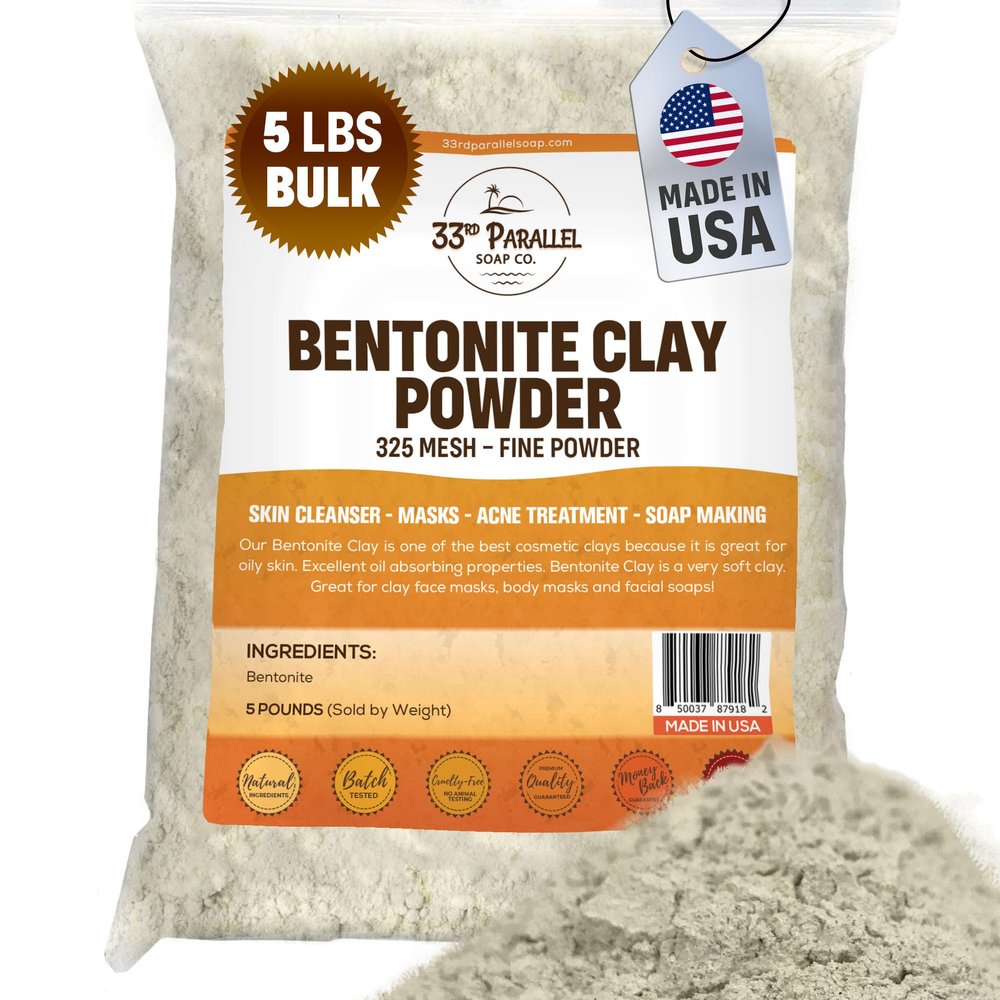 BENTONITE Clay Powder (5 LBS / 80 oz) 100% Natural Cosmetic Grade | 325 Mesh Fine Powder | Facials, Face Mask, Soap Making, Creams & Lotions, Bath Bombs | (5 Pound)