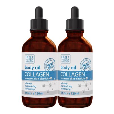 Dead Sea Collection Body Oil for Dry Skin - Collagen & Vitamin E - Moisturizing & Nourishing, Anti-Aging & Skin Elasticity Support for Face Pack of 2 (4 Fl. Oz Each)