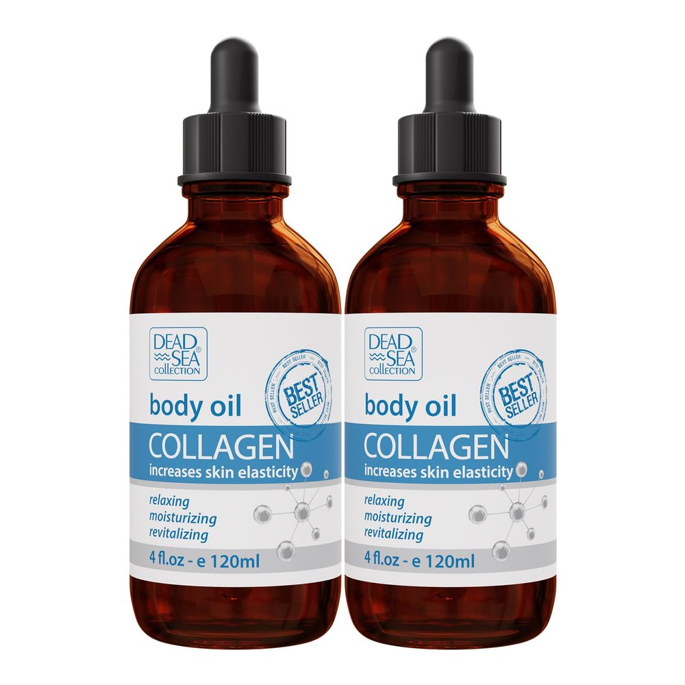 Dead Sea Collection Body Oil for Dry Skin - Collagen & Vitamin E - Moisturizing & Nourishing, Anti-Aging & Skin Elasticity Support for Face Pack of 2 (4 Fl. Oz Each)
