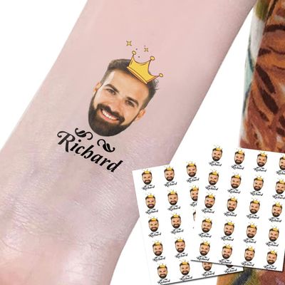 Kullder 20pcs Personalised Birthday Wedding Bachelorette Tattoos, Bachelor Temporary Tattoos for Men Husband Boyfriend Birthday Gift, Custom Name Face Tattoos for Groom Bride Fiance