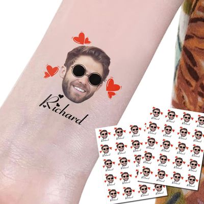 20pcs Personalized Birthday Wedding Bachelor Party Gift Temporary Stickers Tattoo, Custom Face Temporary Tattoos With Face and Name, Men Gift for Husband Boyfriend Groom Fiance Him