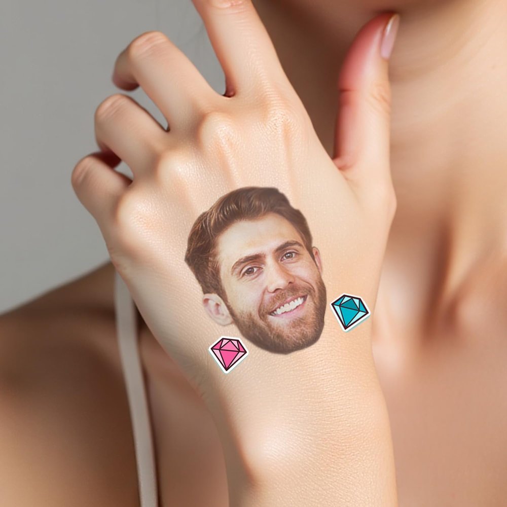 Custom 20pcs Groom Face Temporary Tattoos Personalized, Fake Tattoos for Funny Birthday Wedding Bachelorette Party, Temporary Sticker Tattoos for Men Women Birthday Decorations Party Supplies