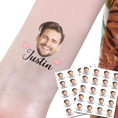 Kullder 20pcs Personalized Bachelorette Wedding Tattoos for Groom Bride, Custom Name Face Temporary Tattoos for Men Women, Men Birthday Gift for Husband Boyfriend