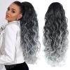 Ombre Gray Ponytail hairpiece for black women Drawstring Long Curly Pony Tail Hair Extainson Fake Ponytail Extensions Gray Drawstring Ponytail for Black Women(Sliver Gray mix 6 OZ) view 1