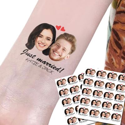 20pcs Custom Face Photo Temporary Tattoos for Couple, Face Sticker Tattoo for Couple Bride Groom Wedding Deco, Wife Anniversary Husband, Gift for Men Women Anniversary Boyfriend Birthday Girlfriend