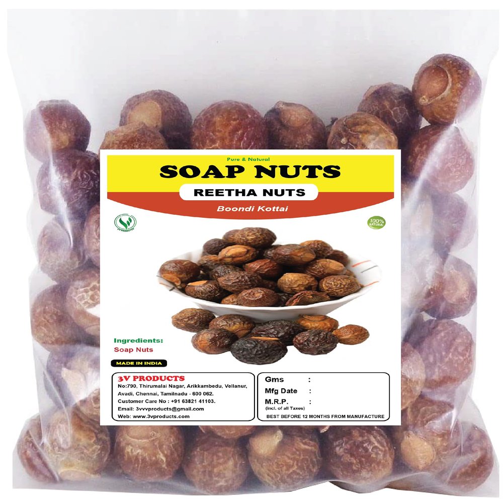 3V PRODUCTS Fresh Soap Nuts | Reetha Nuts | Boondi Kottai | Sapindus Mukorossi For Hair Growth, Hair Wash, Hair Care & Skin Care 75G