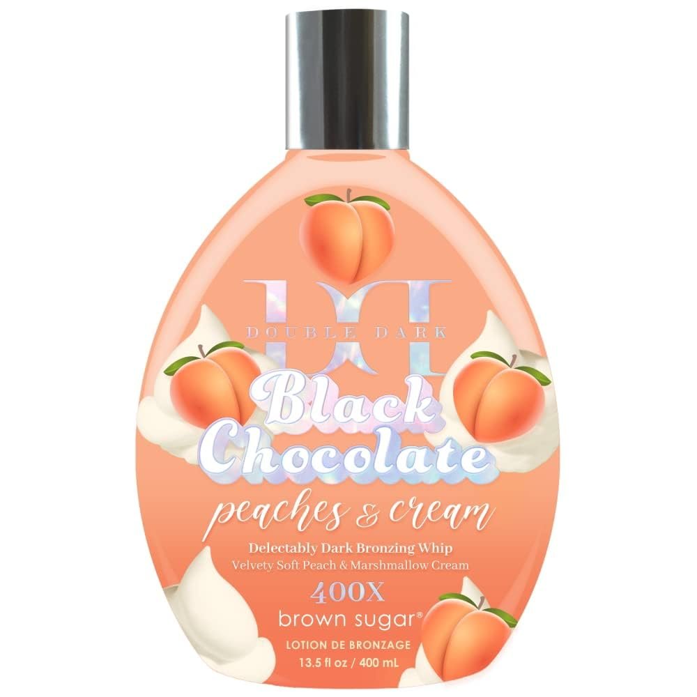 Brown Sugar Peaches & Cream 400X Double Dark Black Chocolate Bronzing Whip Tanning Lotion  Ultra Rich Skin Softening Formula for Deep, Long-Lasting Color  13.5 oz
