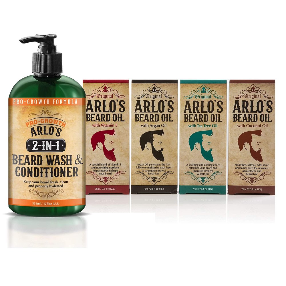 Arlo's 2-in-1 Beard Wash and Conditioner 12 oz. with 4-PC Beard Oil Variety Pack