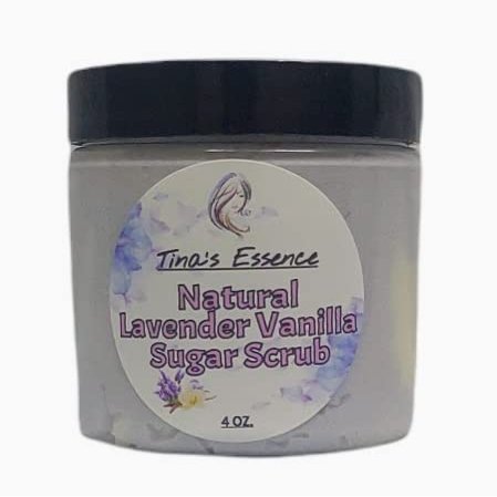 Tina's Essence Natural Lavender Vanilla Sugar Scrub 4 oz., Exfoliant, Cleanser, Body Butter, Brightens Dark Areas, 20% Off Sale