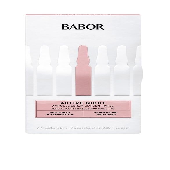 BABOR Active Night Ampoule Serum Concentrates, Hyaluronic Acid, Hydrating Night Treatment for Dry and Damaged Skin, Moisturizing 7 Day Treatment