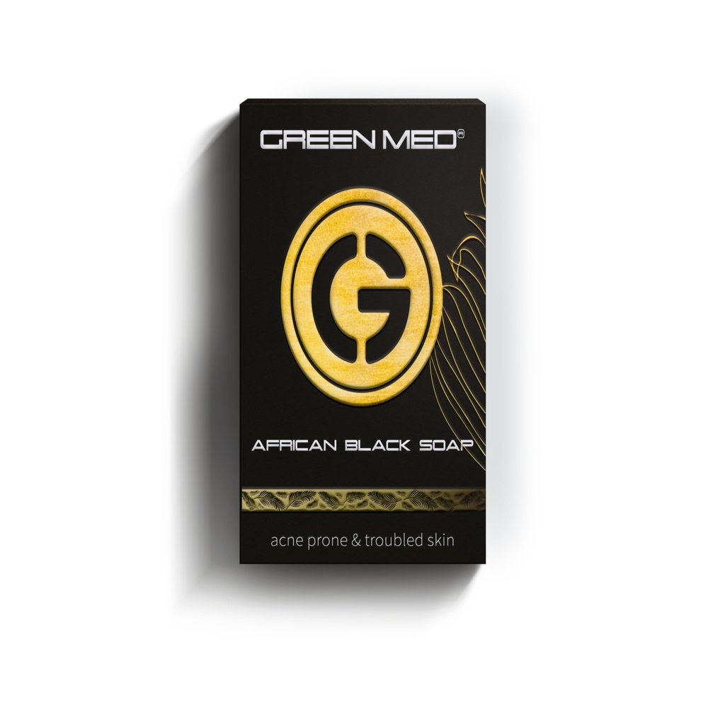 Green Med - African Black Soap - Eliminate Acne | Pimples and Acne Scars | Regenerates the skin | Deep clean pores and Regenerate damaged pores | Face and Body Bar | 2.82oz Soap