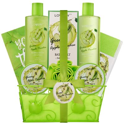 Teacher Appreciation Christmas Gifts, ThankYou Gift, Green Apple Care Package, Relaxation Home SpaGift Baskets for Women, Men, Nurse, Employee, Boss-Birthday Gifts for Women, Mom, Her, BestFriend