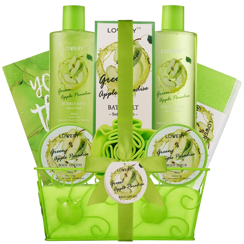 Teacher Appreciation Christmas Gifts, ThankYou Gift, Green Apple Care Package, Relaxation Home SpaGift Baskets for Women, Men, Nurse, Employee, Boss-Birthday Gifts for Women, Mom, Her, BestFriend