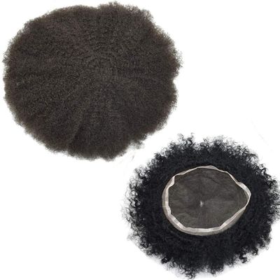 Afro Curly Toupee for Black men African American Human Hair Replacement Black Mens Curly Toupee Full French Lace Toupee for Men Man Weave Hair Unit 1B# Natural Black/Off Black-6MM Afro Wave Curl