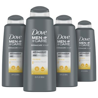 DOVE MEN + CARE 2-in-1 Anti-Dandruff Shampoo and Conditioner Itch Relief 4 Count for Dry Scalp Hair Care With Hydrolock Complex 20.4 oz