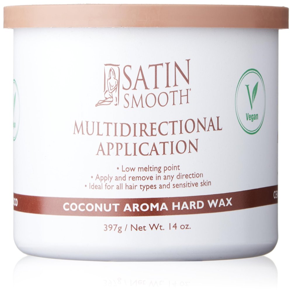 Satin Smooth Coconut Aroma Hard Wax, Vegan No-Strip Wax for All Hair Types, Multidirectional Application, Ideal for Sensitive Skin, Salon-Grade Hair Removal, 14 oz, 1-pack