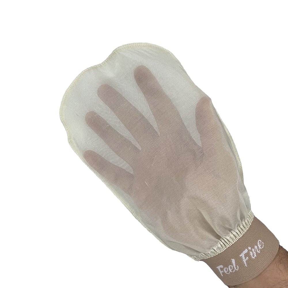 Feel Fine Turkish Exfoliating Mitt 100% Raw Silk Hammam Kese Glove for Men & Women | Handcrafted Turkish Skin Peeling Scrubber Bath & Sauna Exfoliator (Cream)