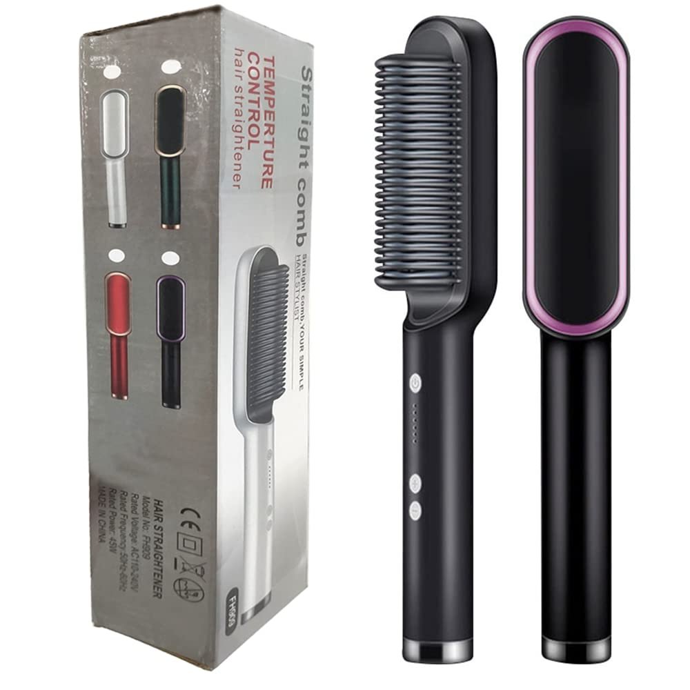 GOMMER Multifunctional Men Beard Straightener Comb Anti-Scald Hair Straightening Brush Comb Fast Heating Hair Straightener for Your Hair (Color : 410 Black Have Box, Plug Standard : US)