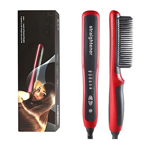 GOMMER Multifunctional Men Beard Straightener Comb Anti-Scald Hair Straightening Brush Comb Fast Heating Hair Straightener for Your Hair (Color : 025 Red Have Box, Plug Standard : US)