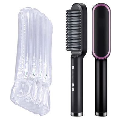 GOMMER Multifunctional Men Beard Straightener Comb Anti-Scald Hair Straightening Brush Comb Fast Heating Hair Straightener for Your Hair (Color : 410 Black No Box, Plug Standard : EU)