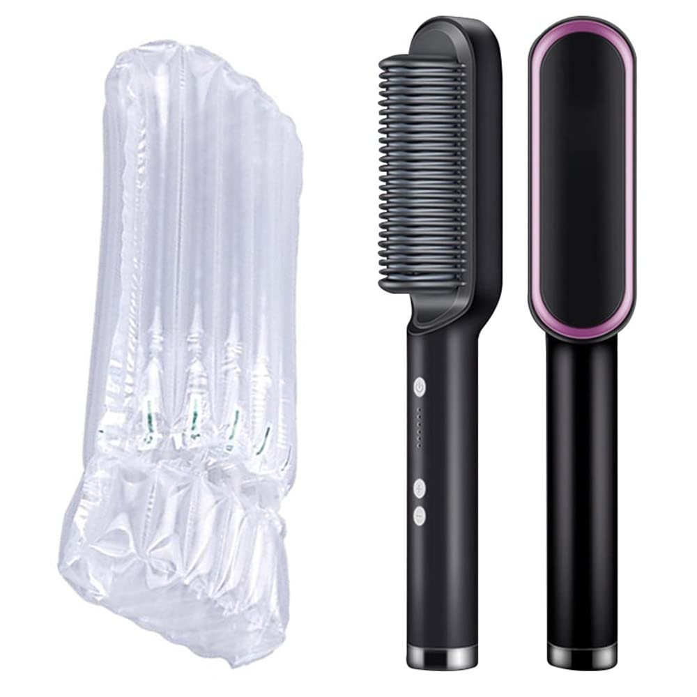 GOMMER Multifunctional Men Beard Straightener Comb Anti-Scald Hair Straightening Brush Comb Fast Heating Hair Straightener for Your Hair (Color : 410 Black No Box, Plug Standard : EU)