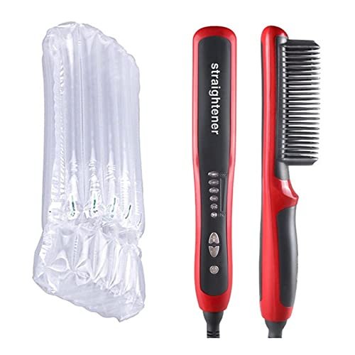 GOMMER Multifunctional Men Beard Straightener Comb Anti-Scald Hair Straightening Brush Comb Fast Heating Hair Straightener for Your Hair (Color : 025 Red No Box, Plug Standard : EU)