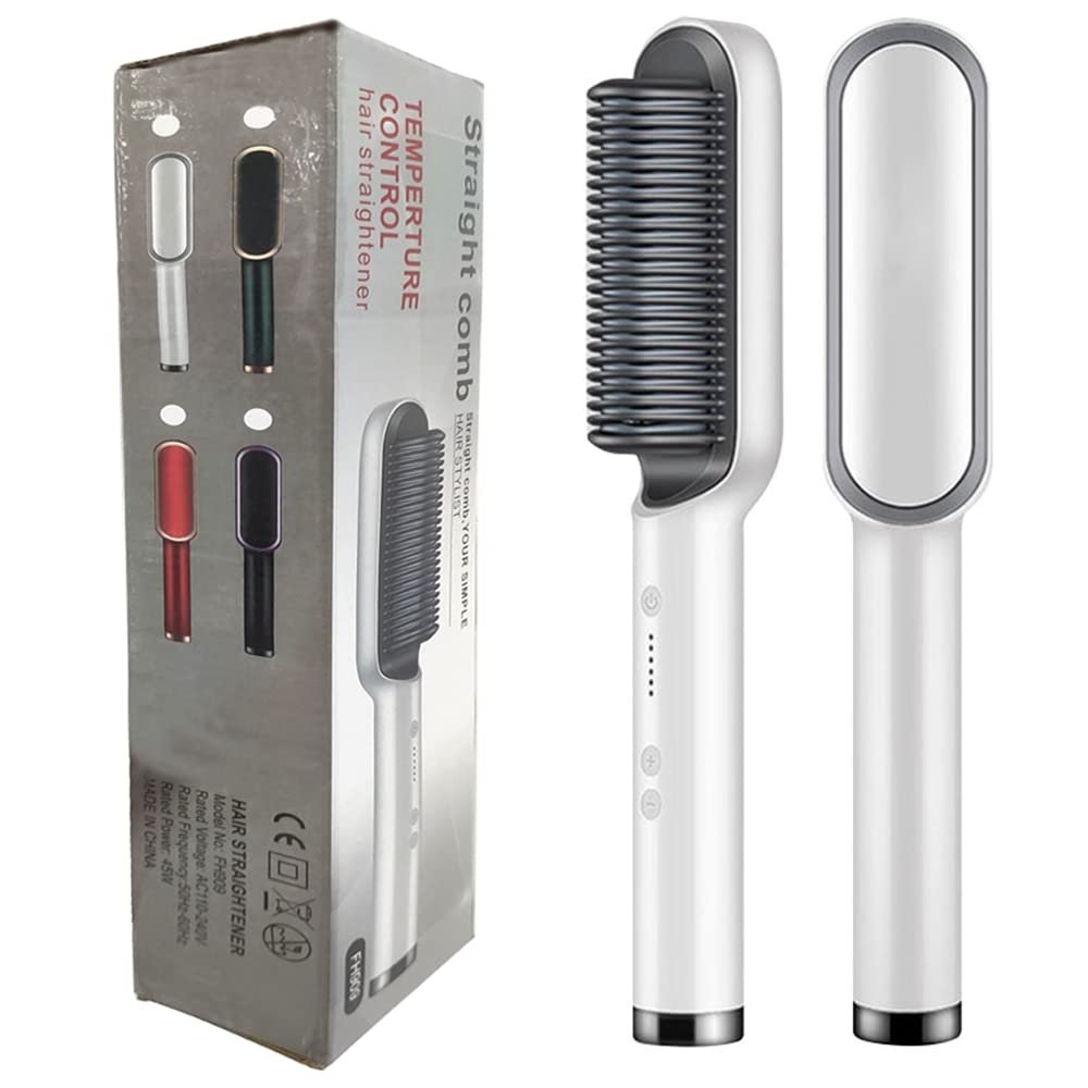 GOMMER Multifunctional Men Beard Straightener Comb Anti-Scald Hair Straightening Brush Comb Fast Heating Hair Straightener for Your Hair (Color : 410 White Have Box, Plug Standard : UK)