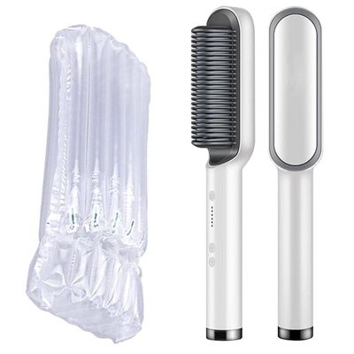 GOMMER Multifunctional Men Beard Straightener Comb Anti-Scald Hair Straightening Brush Comb Fast Heating Hair Straightener for Your Hair (Color : 410 White No Box, Plug Standard : EU)