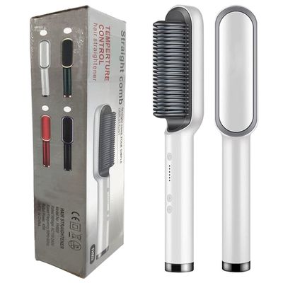 GOMMER Multifunctional Men Beard Straightener Comb Anti-Scald Hair Straightening Brush Comb Fast Heating Hair Straightener for Your Hair (Color : 410 White Have Box, Plug Standard : US)