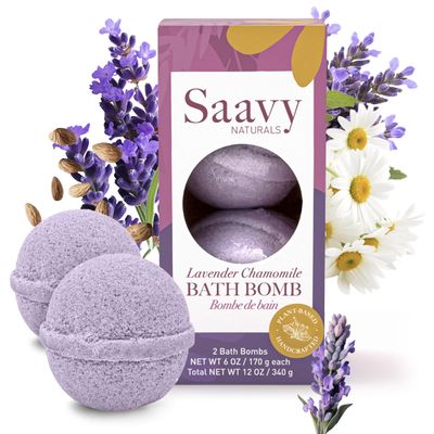 Bath Bombs Lavender Chamomile Saavy Naturals, Plant-Based Ingredients- Made in USA - Organic Bath Bombs Gentle Moisturizing Formula, Foaming Fizz Bubbles, Gift for Women and Kids, 6 Oz Each, 2 Pack