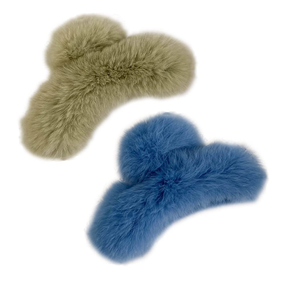 Rabbit Fur Hair Claw Clips Plush Hair Catch Sweet Fluffy Barrette Jaw Clamp Nonslip Hairpin 4.3in