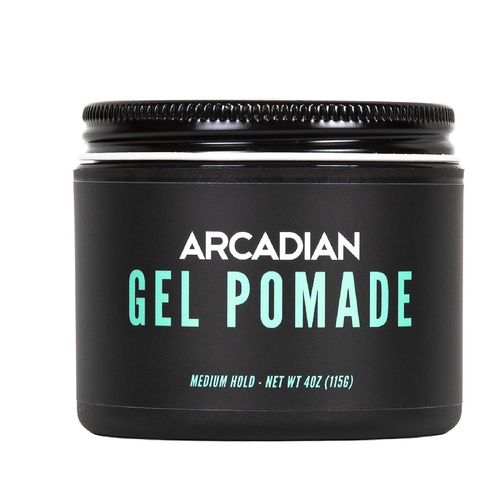 Arcadian Grooming Gel Pomade - Mens Styling Cream  Slick Medium Hold, High Volume, Medium Shine - All Hair Types - Vegan & Cruelty-Free (4 oz)