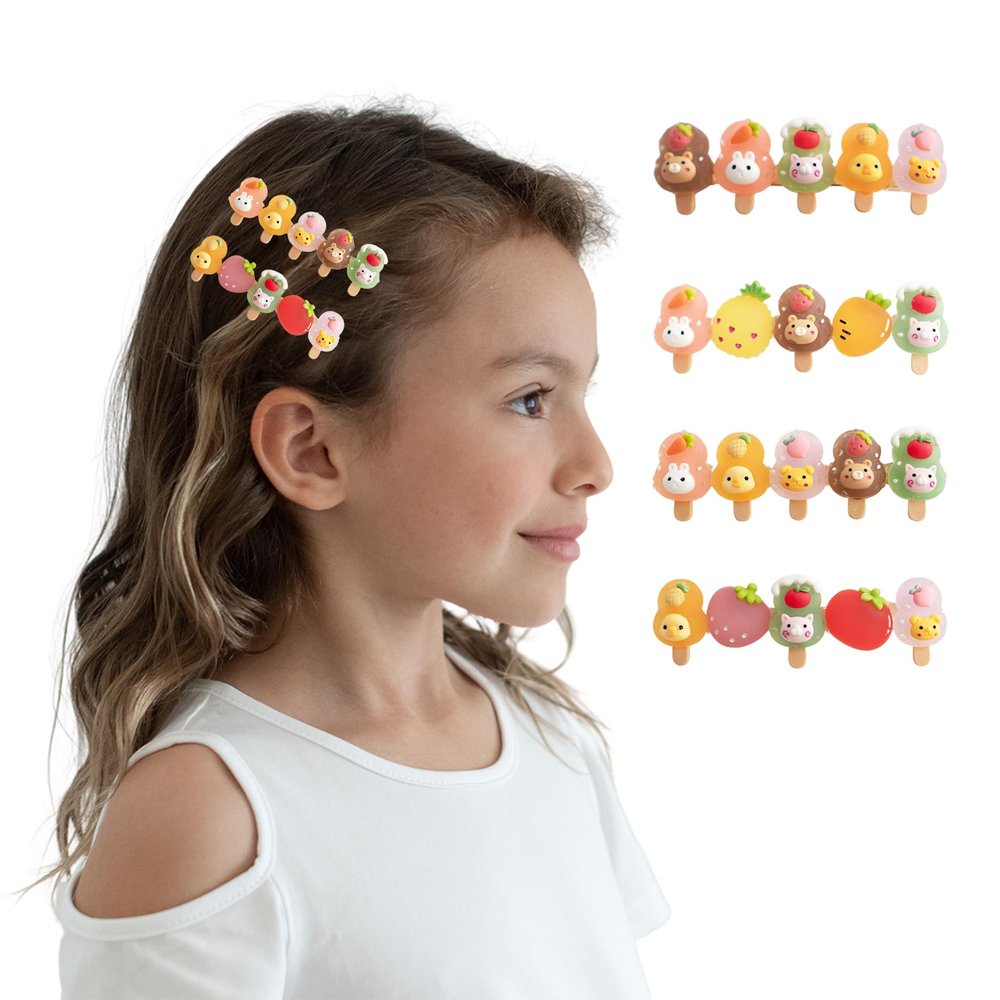 Summer Crystal Fruits Animals Barrette Hair Clips For Girls - Stylish Hair Accessories for Everyday, Birthday and Parties (4Pcs Popsicles Fruits)
