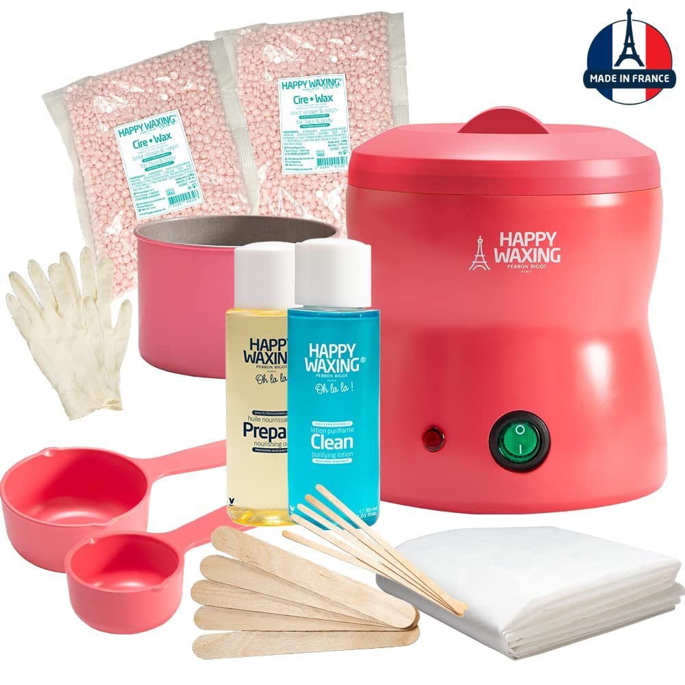 Happy Waxing - Complete Waxing Kit for Women - All-Purpose, Low-Temp, Salon Quality - Wax Warmer, Hard Wax Beads for Sensitive Skin & Lotions - Hard Wax Kit perfect for Brazilian Waxing
