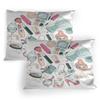 Lunarable Makeup Pillow Sham Set of 2, Beauty and Care Products Woman with Face Cosmetic Blush Doodle, Quality Microfiber Bedding Item for All Seasons, 30" x 20", Pink Seafoam Pale Peach view 1