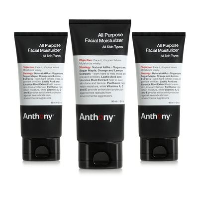 Anthony All-Purpose Facial Moisturizer for Men, Hydrating Lotion for Dry Skin, Lightweight, Non-Comedogenic, Anti-Aging Formula, 3 Fl Oz, Pack of 3