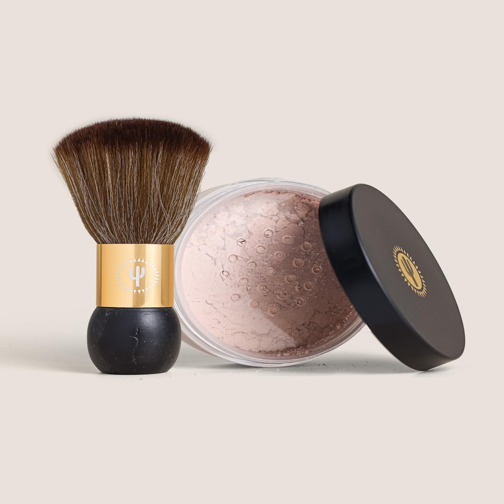 Bronze Cactus Quick-Dry Powder Kit  Post-Tan Powder & Brush | Eliminates Sticky Post-Tan Residue | Vegan, Talc-Free Formula | Hydrating, Dermatologist-Tested | Suitable Face & Body | 0.5 oz