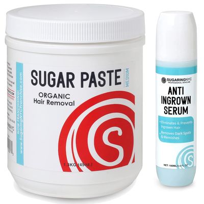 Sugaring NYC Medium 45oz Paste for Brazilian Bikini kit with Anti-Ingrown Solution with Roller Applicator