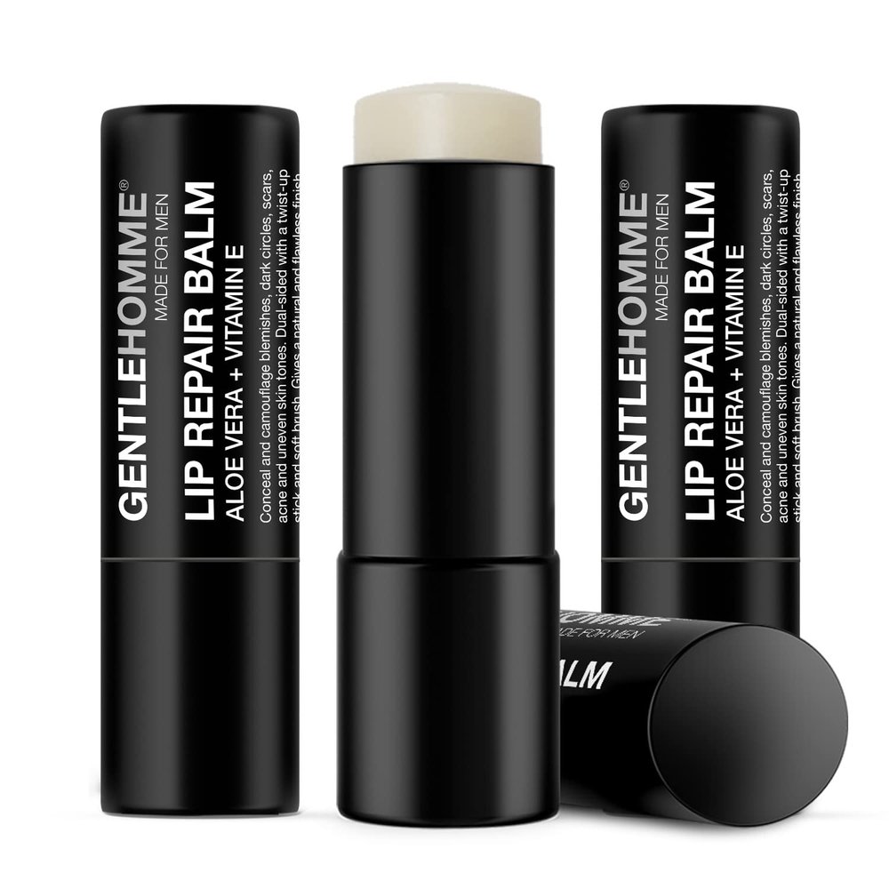 Gentlehomme - Lip Repair Balm - Mens Lip Balm with SPF 15 - With Aloe Vera & Vitamin E - Repair & Hydrate Dry, Cracked, Chapped Lips - Long-Lasting Moisture - Clear Balm - Lip Care - Vegan - 3 Pack