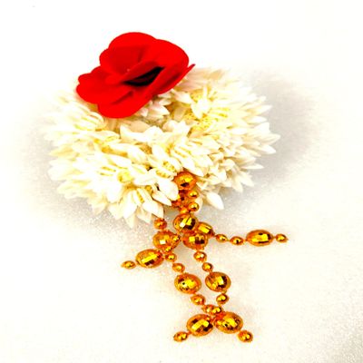 5 X Artificial Rubber band, Gajra With Rose, Mogra & Golden latkan Hair Accessories For Functions, Weddings Used By Women/Girls By Tradebulk